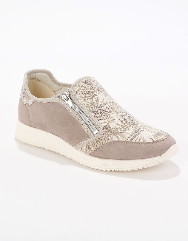 Baskets zippées spécial pieds sensibles en tissu extensible (beige)