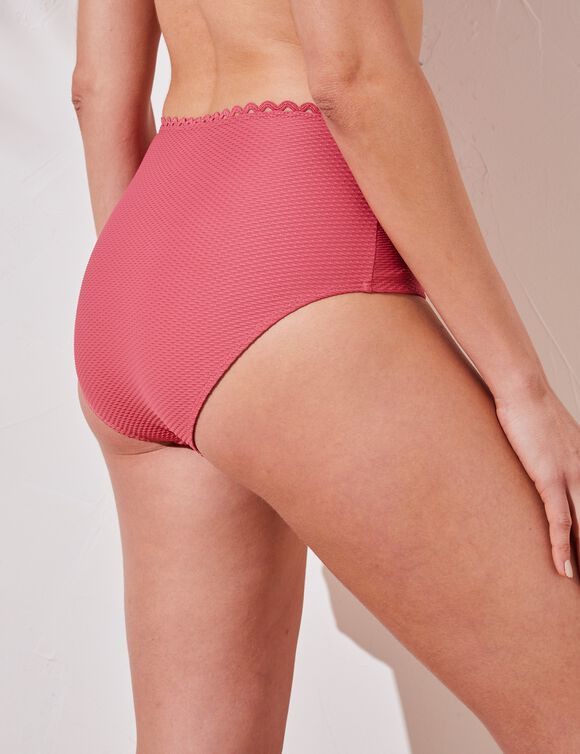 Bas de maillot de bain maxi taille haute maille nid d'abeille Vilorio (rose foncé)