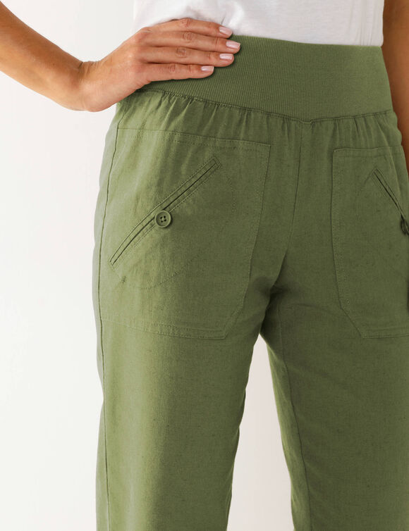 Pantalon blousant taille &eacute;lastiqu&eacute;e, lin coton (vert gris&eacute;)