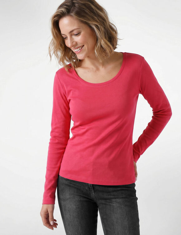 T-shirt uni manches longues en coton biologique(**) (framboise)