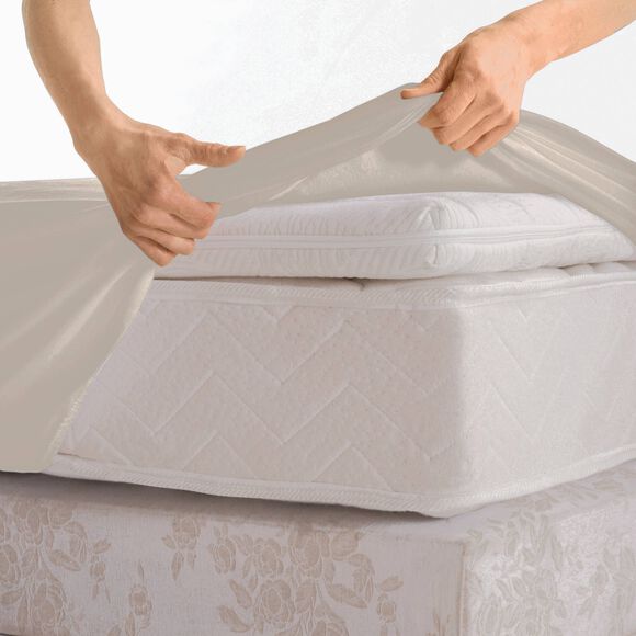 Drap-housse uni percale bonnets 40 cm (sable)