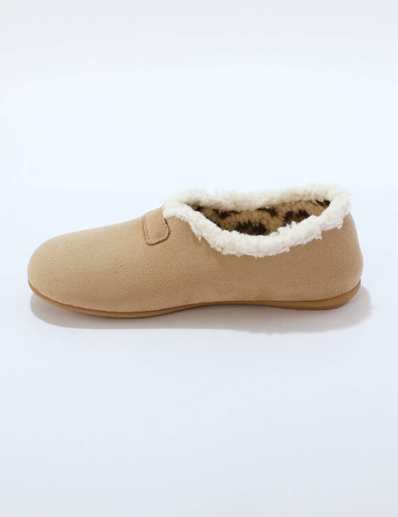 Pantoffels met rand, binnenkant met luipaardprint (beige)