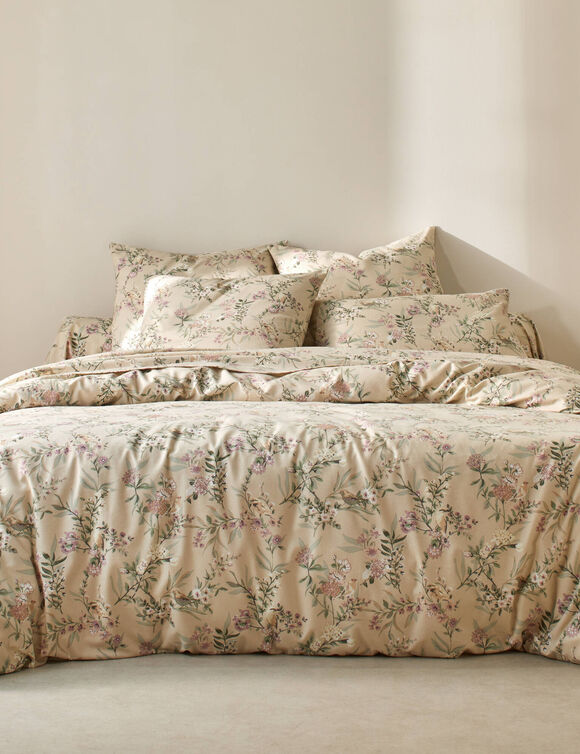 Linge de lit Yseult en flanelle imprim&eacute;e (sable)