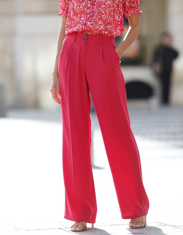 Pantalon droit large, crêpe (framboise)