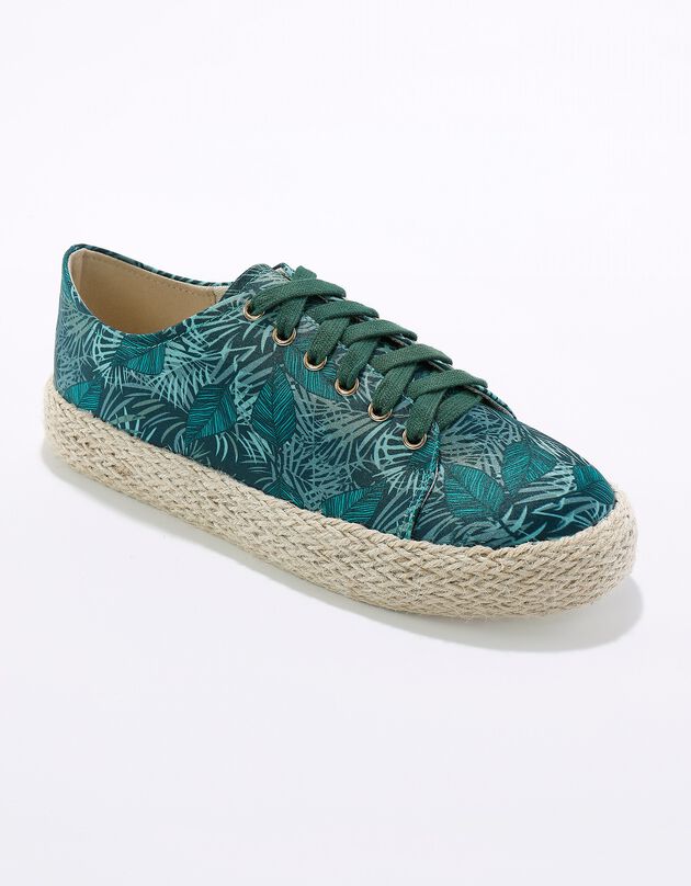Sneakers met doorloopzool in koord - tropical print (groen)