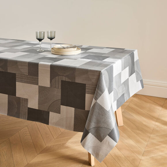 Tafelzeil van gewaxte stof met geometrische print (grijs)