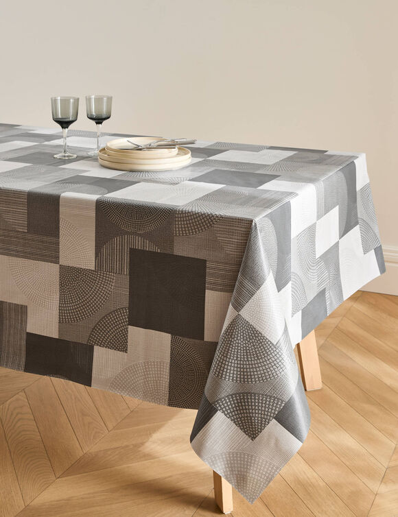 Nappe toile cir&eacute;e imprim&eacute; g&eacute;om&eacute;trique (gris)
