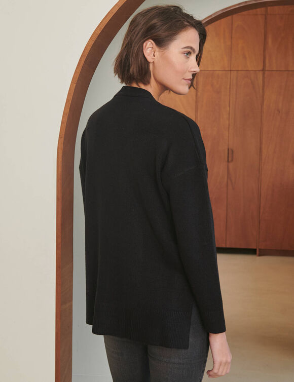 Lang vest met knopen, losse pasvorm (zwart)