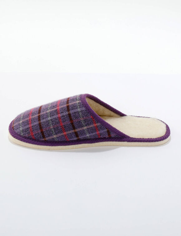 Chaussons mules plates silencieuses - imprimé carreaux (violet)