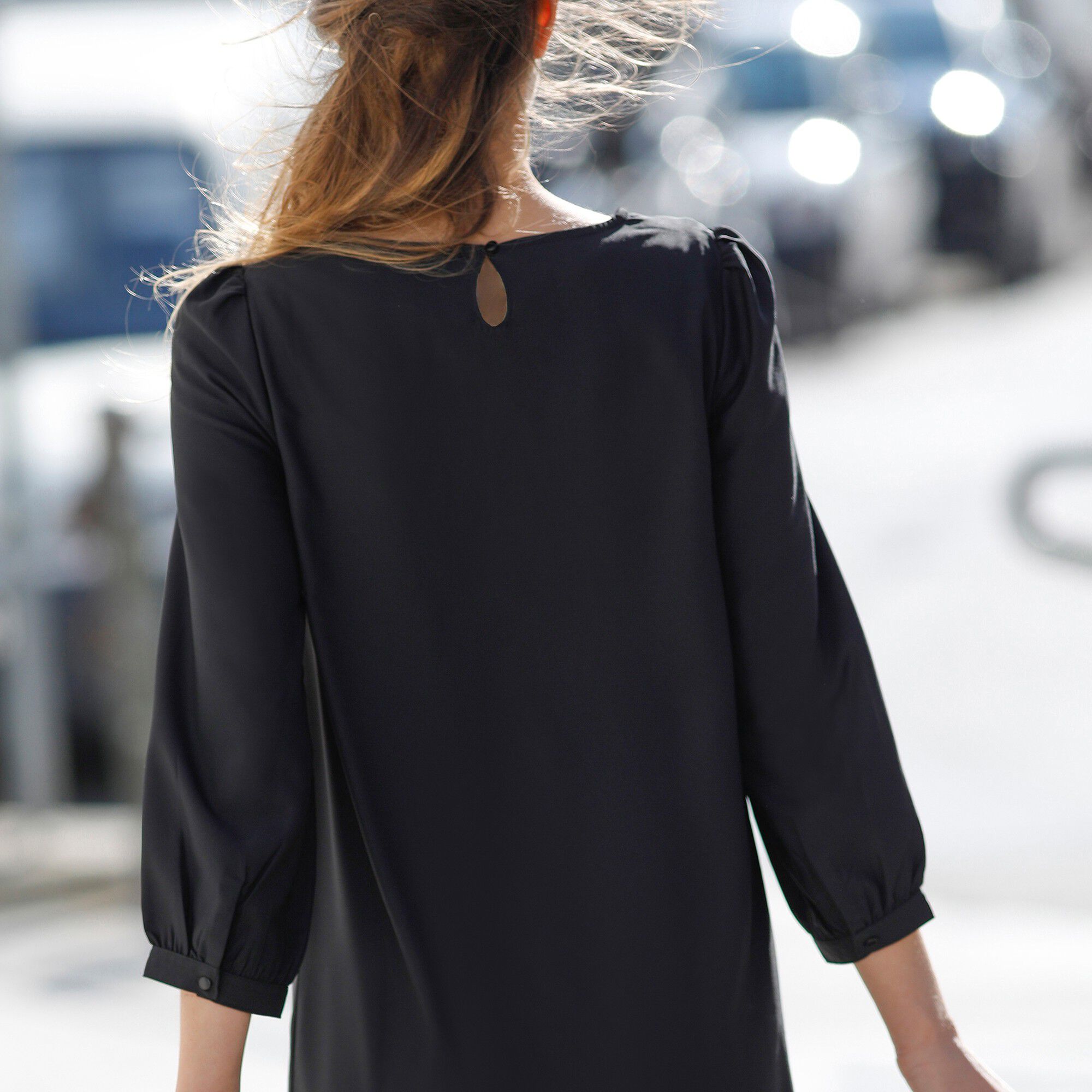 Robe droite manches 7 8 me unie noir Blancheporte