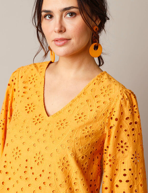 Robe broderie anglaise manches 3/4 (safran)