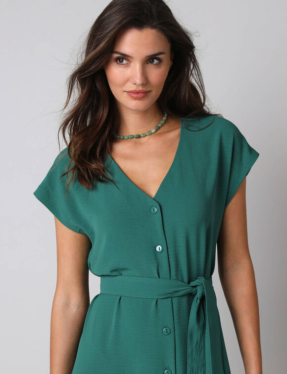 Robe longue boutonn&eacute;e effet froiss&eacute; naturel (vert)