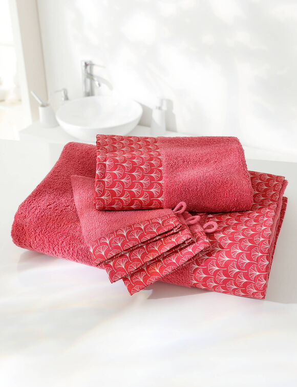 Éponge bouclette 420g/m² liteau imprimé ginkgo  (framboise)