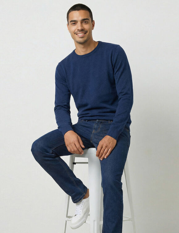 Pull col rond 80% laine (marine)