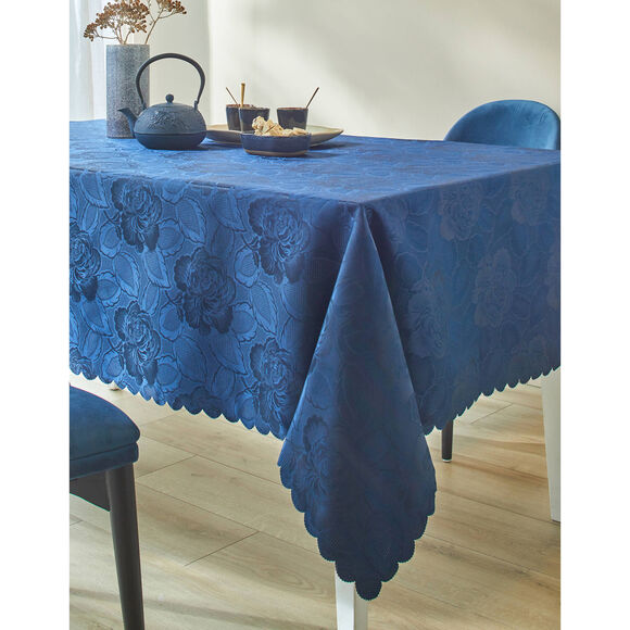 Nappe jacquard damass&eacute; (bleu nuit)