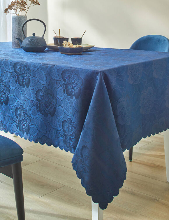 Jacquard tafellaken in damast (nachtblauw)