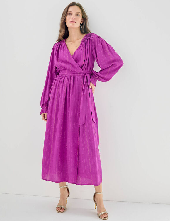 Robe longue "portefeuille" en cr&eacute;pon, doubl&eacute;e (violine)