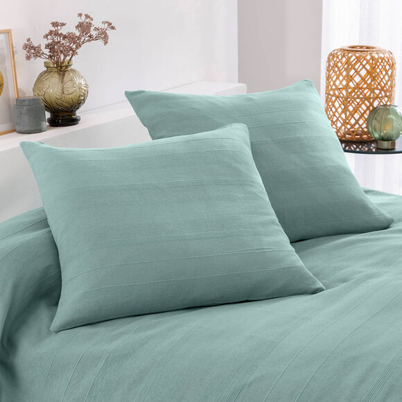 Kussenhoes in effen katoen met artisanaal weefsel - set van 2 (celadon)