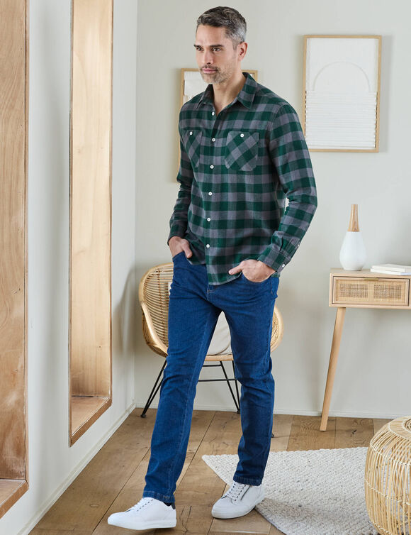 Chemise carreaux &eacute;cossais flanelle (vert / gris)