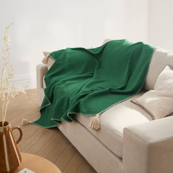 Effen plaid in getextureerd katoen (groen)