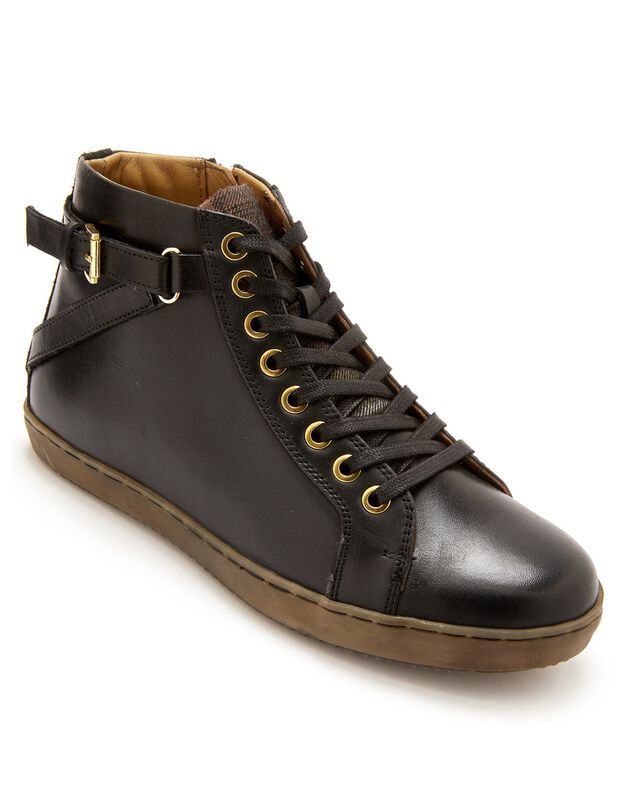 Sneakers met hoge schacht, met rits en vetersluiting, comfortbreedte, in leer - dames, zwart Sneakers met hoge schacht, met rits en vetersluiting, comfortbreedte, in leer - dames, zwart, hi-res