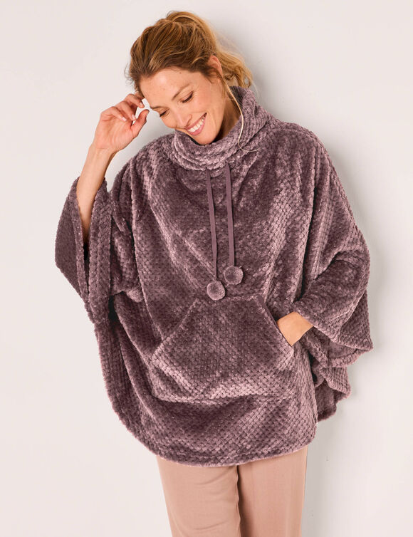 Poncho maille polaire texturée, col montant (taupe)