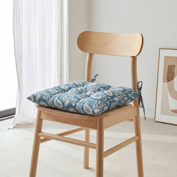 Galette de chaise carr&eacute;e imprim&eacute; indien - lot de 2 (bleu)