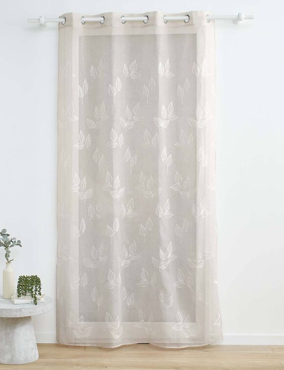 Voilage broderie petites feuilles (taupe)
