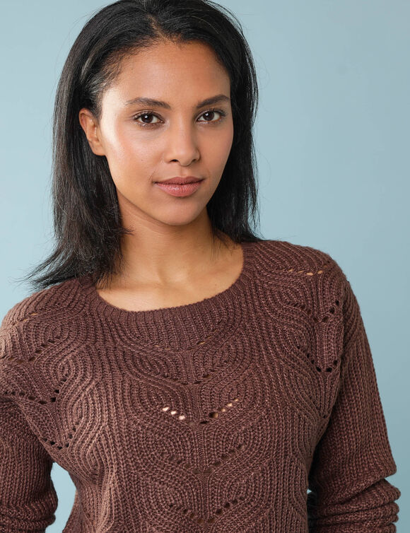 Pull sp&eacute;cial petites, maille perl&eacute;e (chocolat)