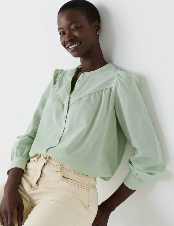 Chemisier uni, voile de coton (vert gris&eacute;)