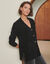 Gilet long boutonn&eacute;, volume loose (noir)