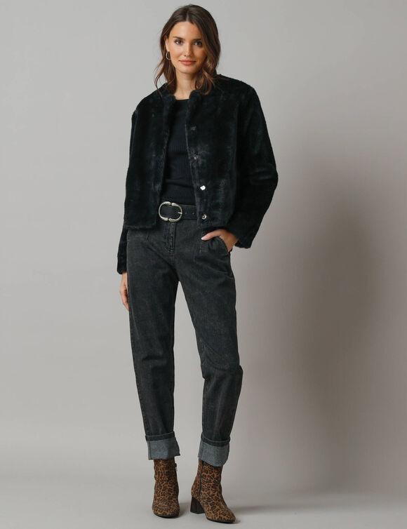Veste duveteuse boutonn&eacute;e, manches longues (noir)