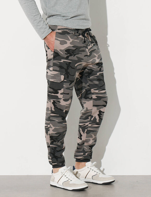 Pantalon molleton cargo bas resserrés (gris camouflage)