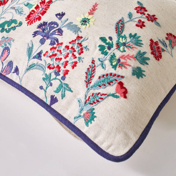 Coussin brod&eacute; fleurs Folk (naturel / veelkleurig)