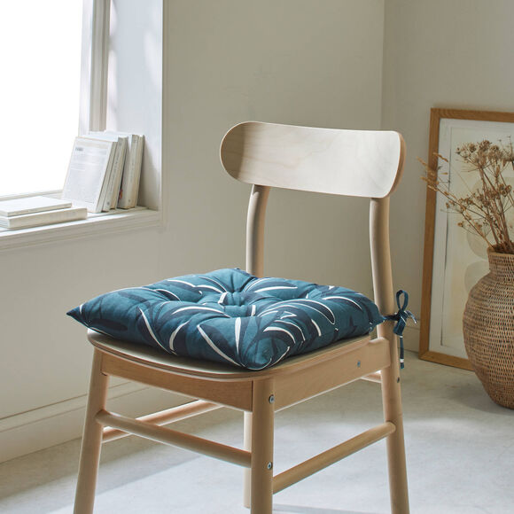 Vierkant stoelkussentje met bladerenprint - set van 2 (grijsblauw)