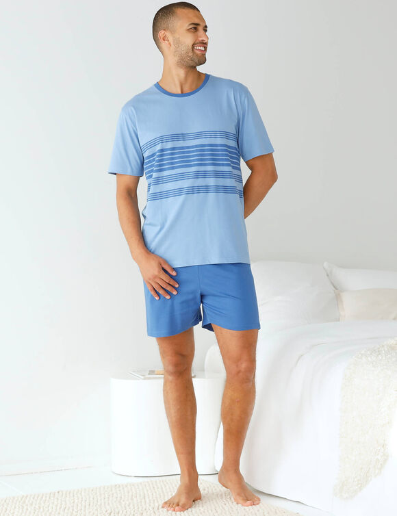 Gestreepte shortama in katoen (blauw)