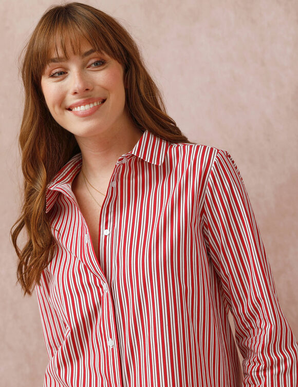 Chemisier rayé boutonné (blanc / rouge)