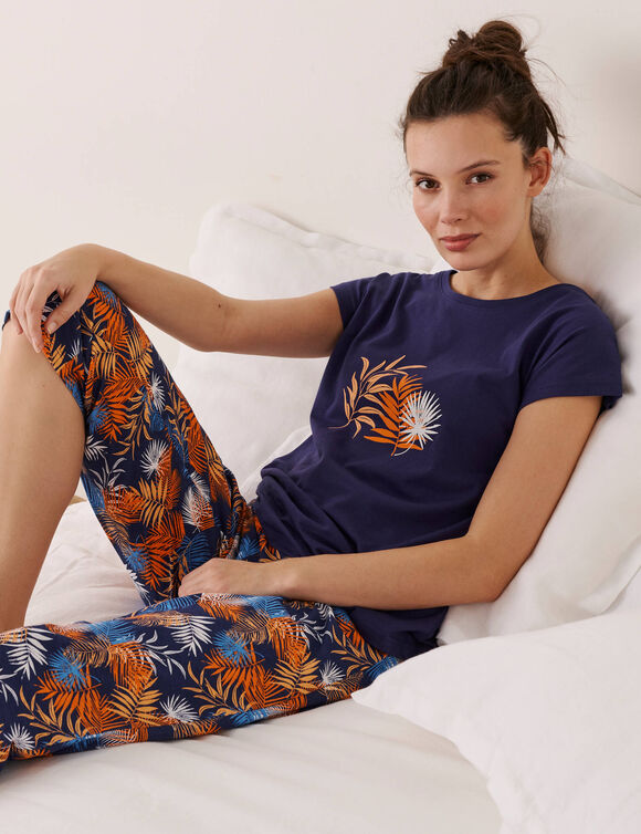 Pyjama T-shirt met tropische print (marine)