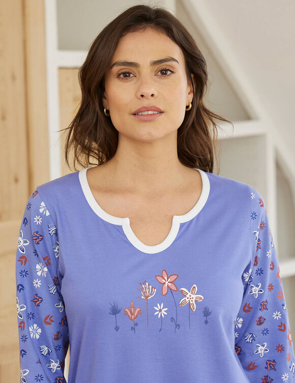 Pyjama met bloemenprint - zuiver katoen (lavendel)