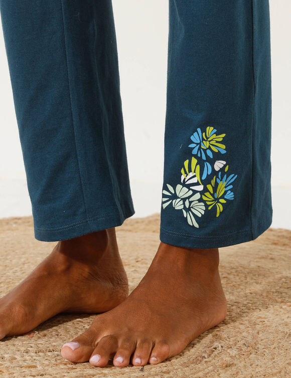 Pantalon de pyjama imprimé placé (bleu foncé)