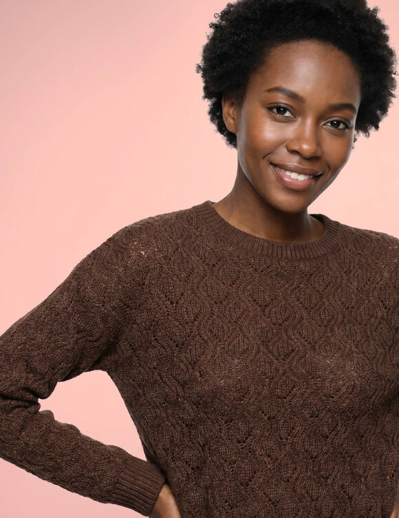 Pull maille anglaise fantaisie, toucher doux (chocolat)