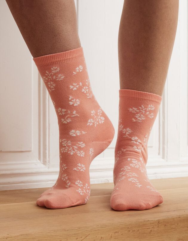Chaussette fantaisie motif "coeurs"assortis  - lot de 3 paires (bleu / corail)