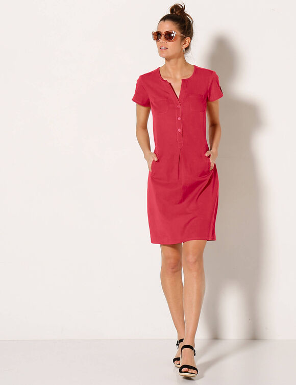 Robe col tunisien, coton léger (tomette)