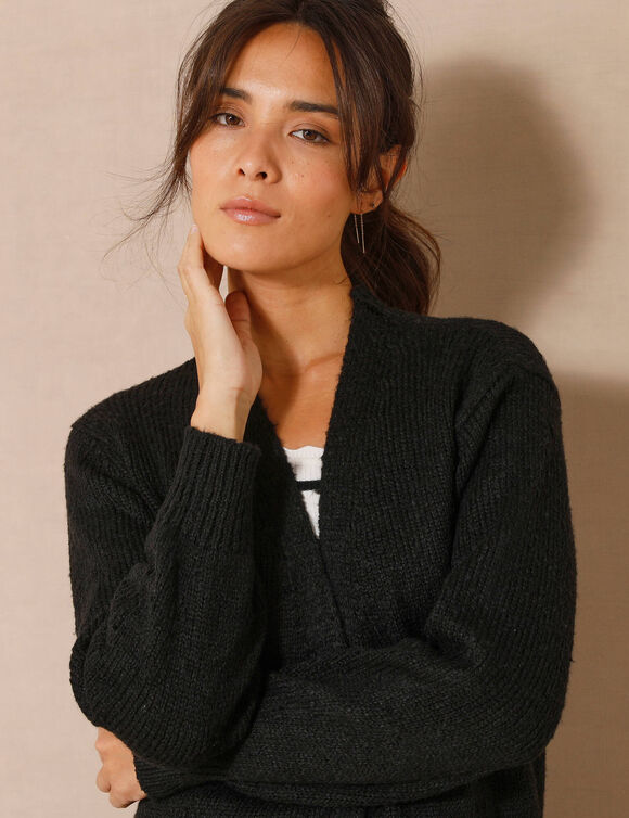 Gilet long porter ouvert, col V (noir)