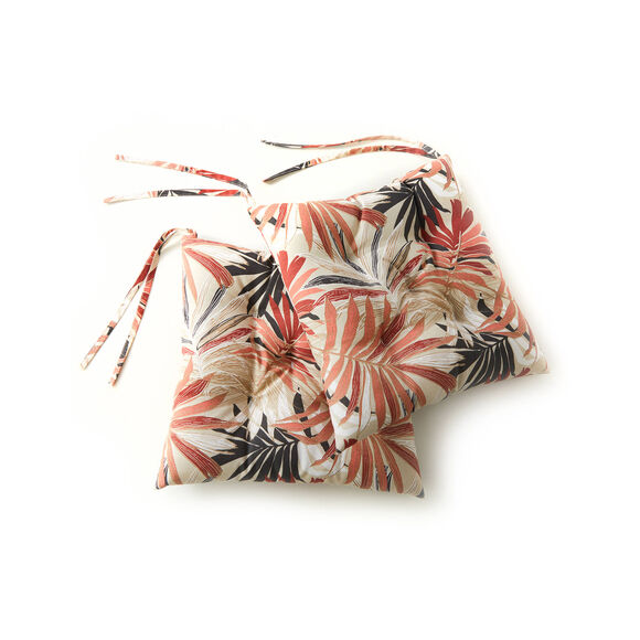 Stoelkussen met bladprint - set van 2 (roze / terracotta)