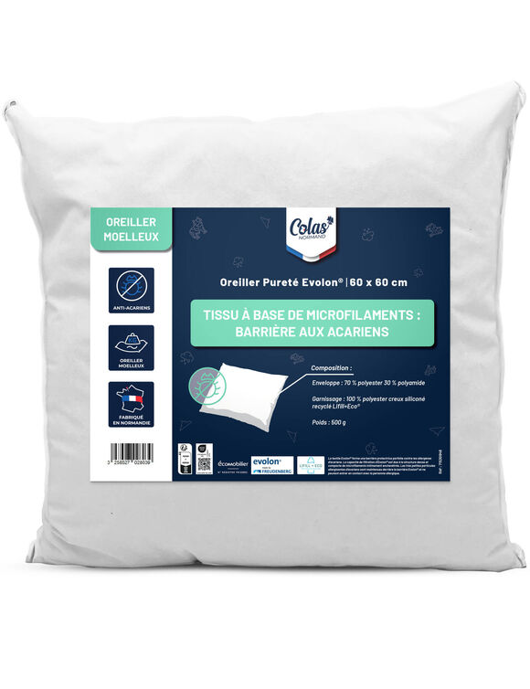 Oreiller Evolon® anti-acariens et anti-punaises de lit lavable 95° (blanc)