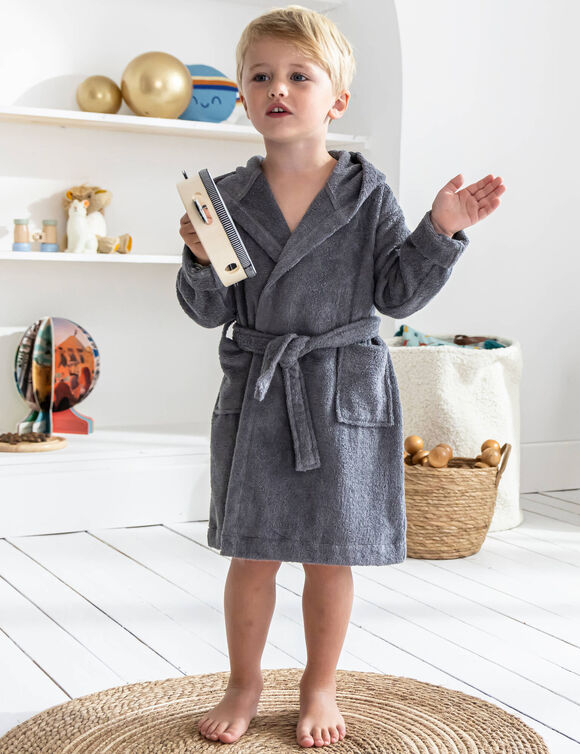Peignoir de bain enfant raton laveur à capuche éponge coton - 340 g/m²  (gris)