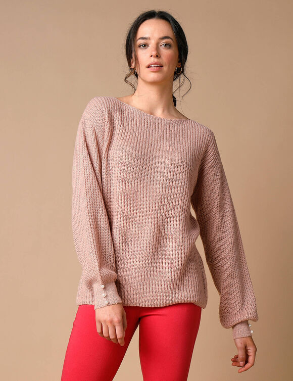 Pull col bateau, maille anglaise toucher doux (rose poudré)