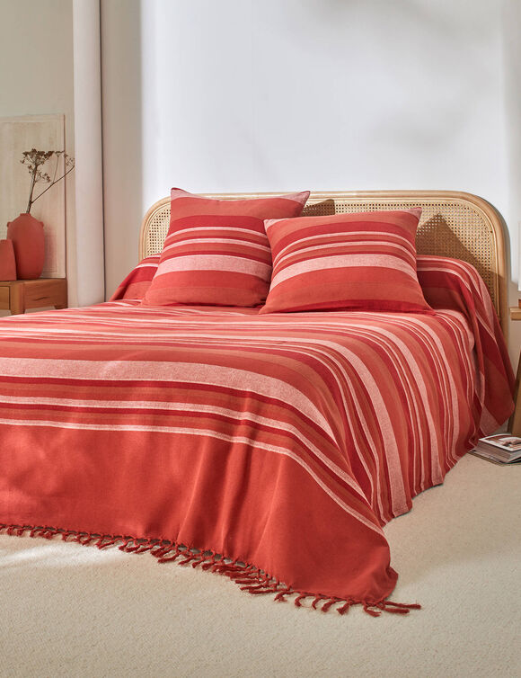 Plaid jeté multicolore coton tissage artisanal (terracotta)