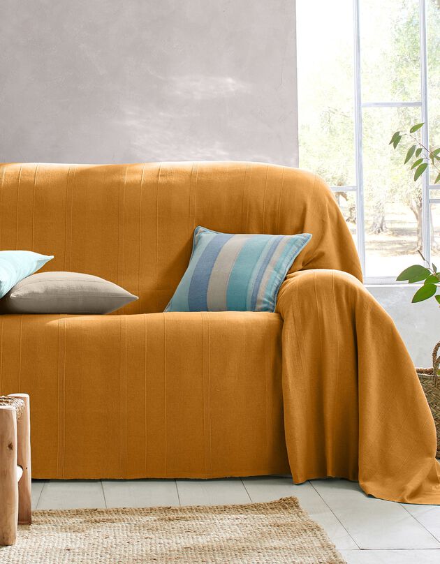 Effen artisanaal geweven plaid of sprei (karamel)